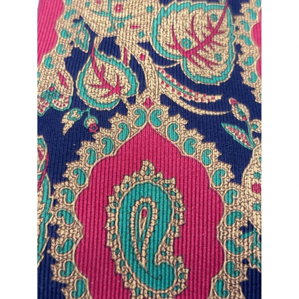 Richel Deluxe 100% Silk Paisley Necktie Navy Burgundy Teal Classic Luxury Tie
